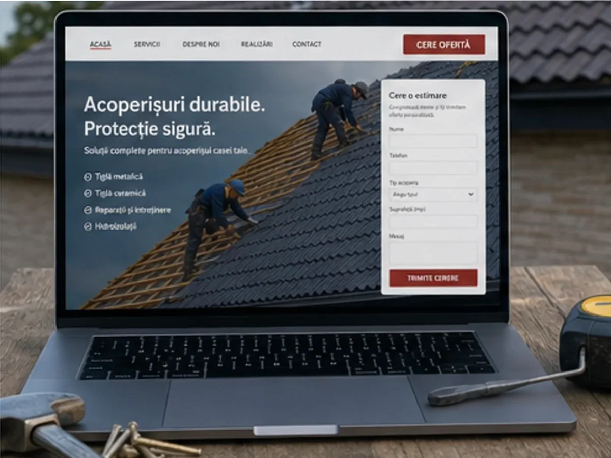 Site rapid pe mobil pentru firmă acoperișuri - model de site pentru firme de acoperișuri - Creare site firmă acoperișuri