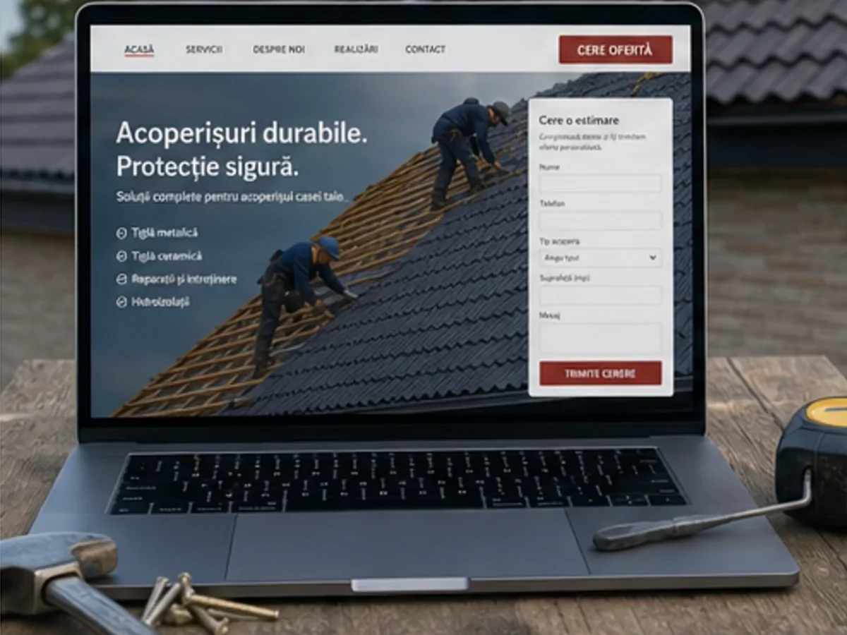 Site orientat spre estimări, apeluri și cereri de ofertă - model de site pentru firme de acoperișuri - Creare site firmă acoperișuri