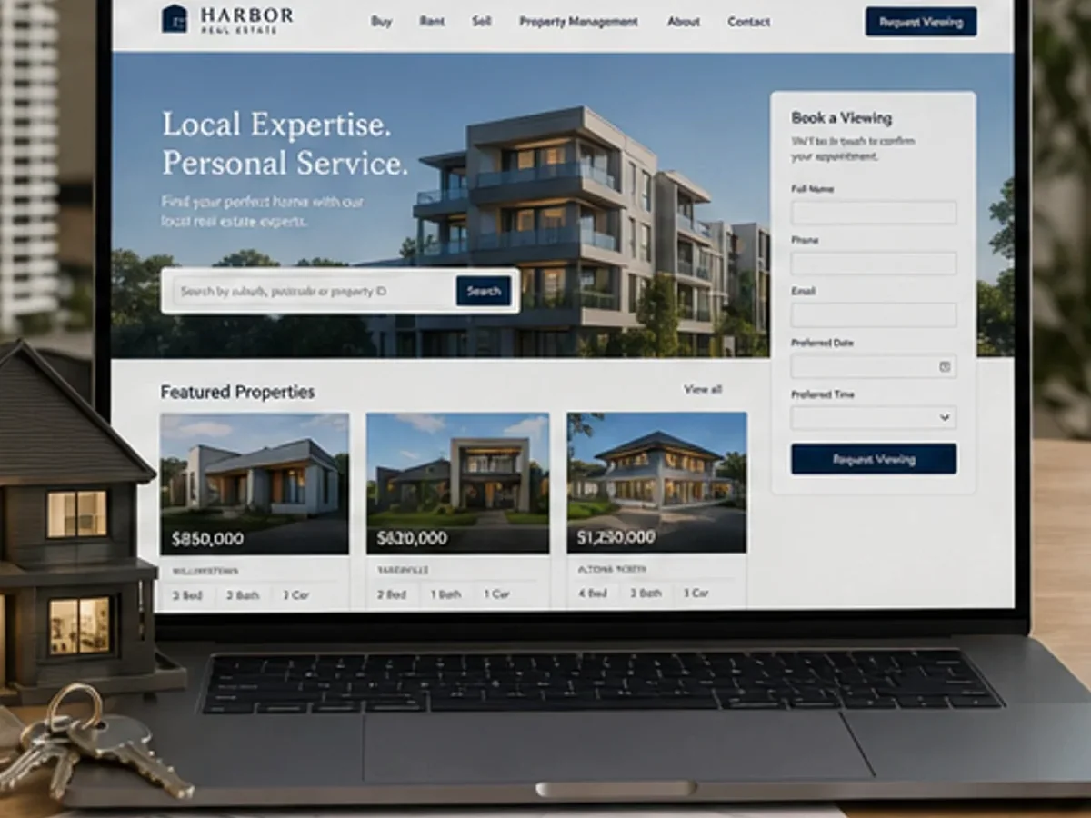 Site orientat spre vizionări, evaluări și cereri de ofertă - model de site pentru agenții imobiliare - Creare site agenție imobiliară