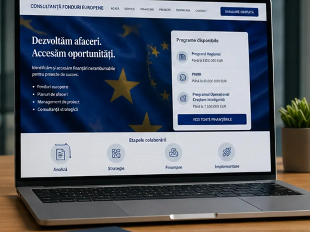 Site orientat spre consultații, brief-uri și cereri calificate - model de site pentru firme de consultanță fonduri - Creare site consultanță fonduri