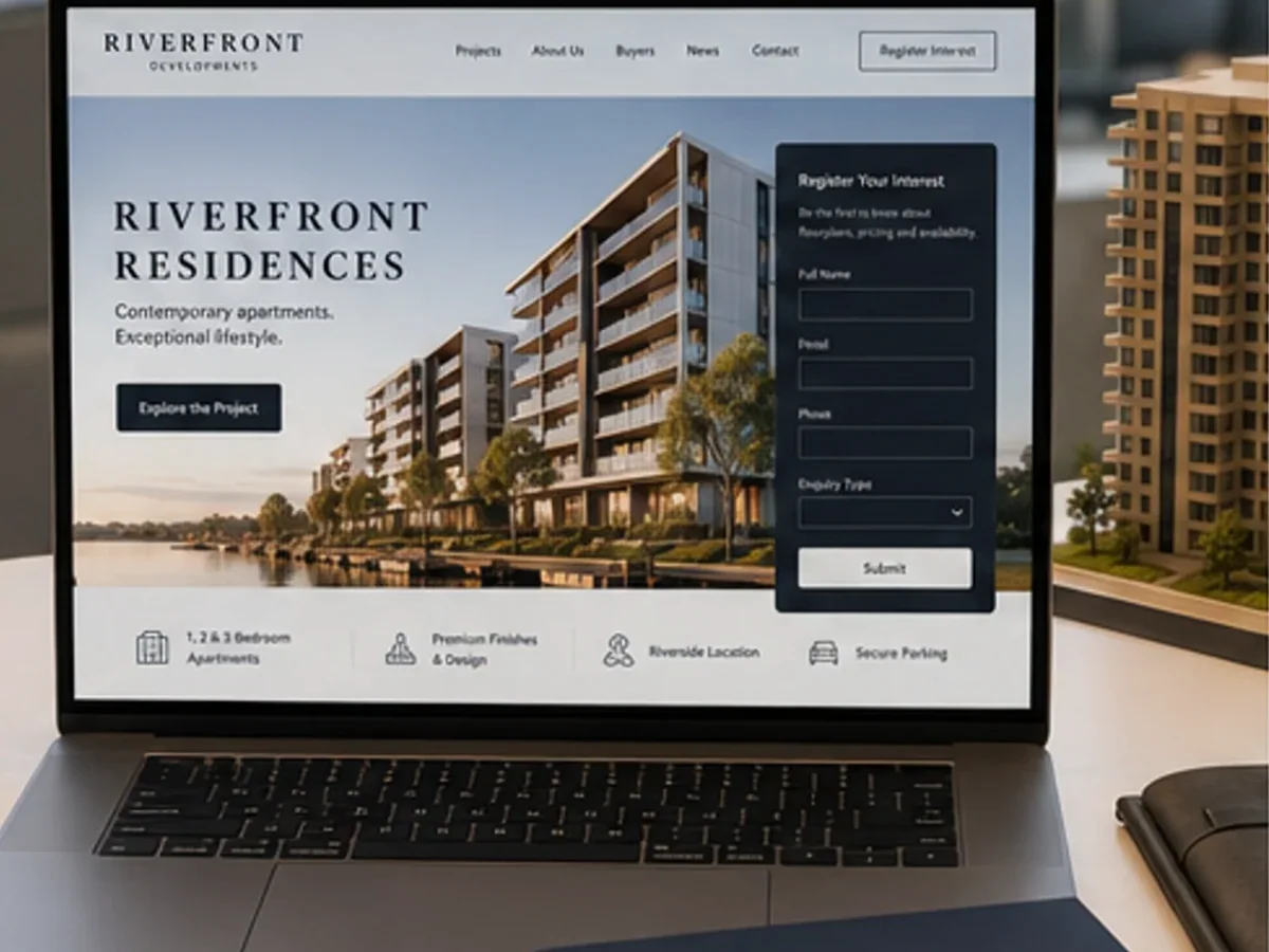 Site orientat spre vizionări, evaluări și cereri de ofertă - model de site pentru dezvoltatori imobiliari - Creare site dezvoltator imobiliar