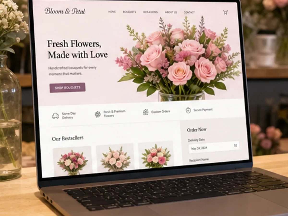 Site rapid pe mobil pentru florărie - model de site pentru florării - Creare site florărie