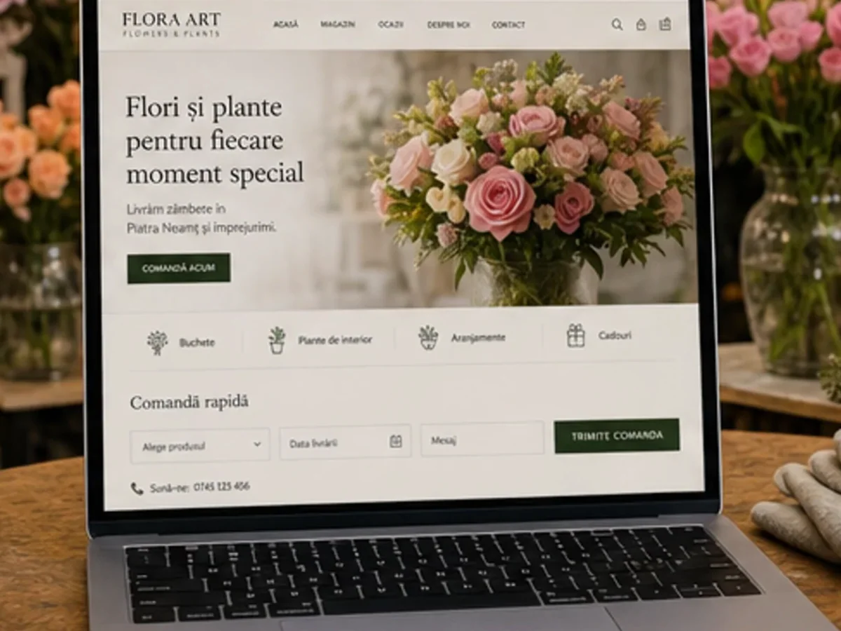 Site orientat spre cereri, vizite în showroom și discuții comerciale - model de site pentru florării - Creare site florărie