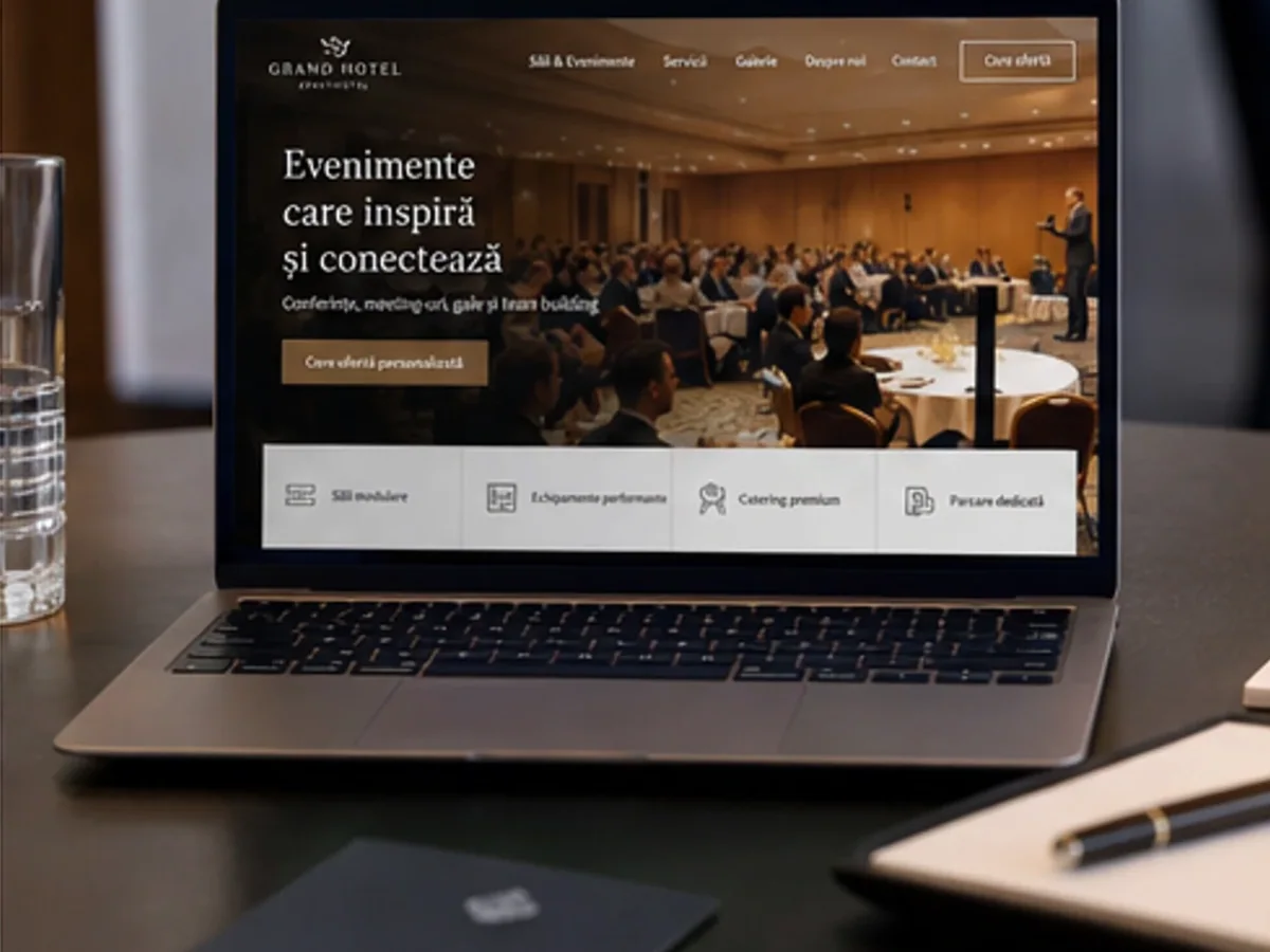 Hotel cu săli și evenimente corporate - model de site pentru hoteluri - Creare site hotel