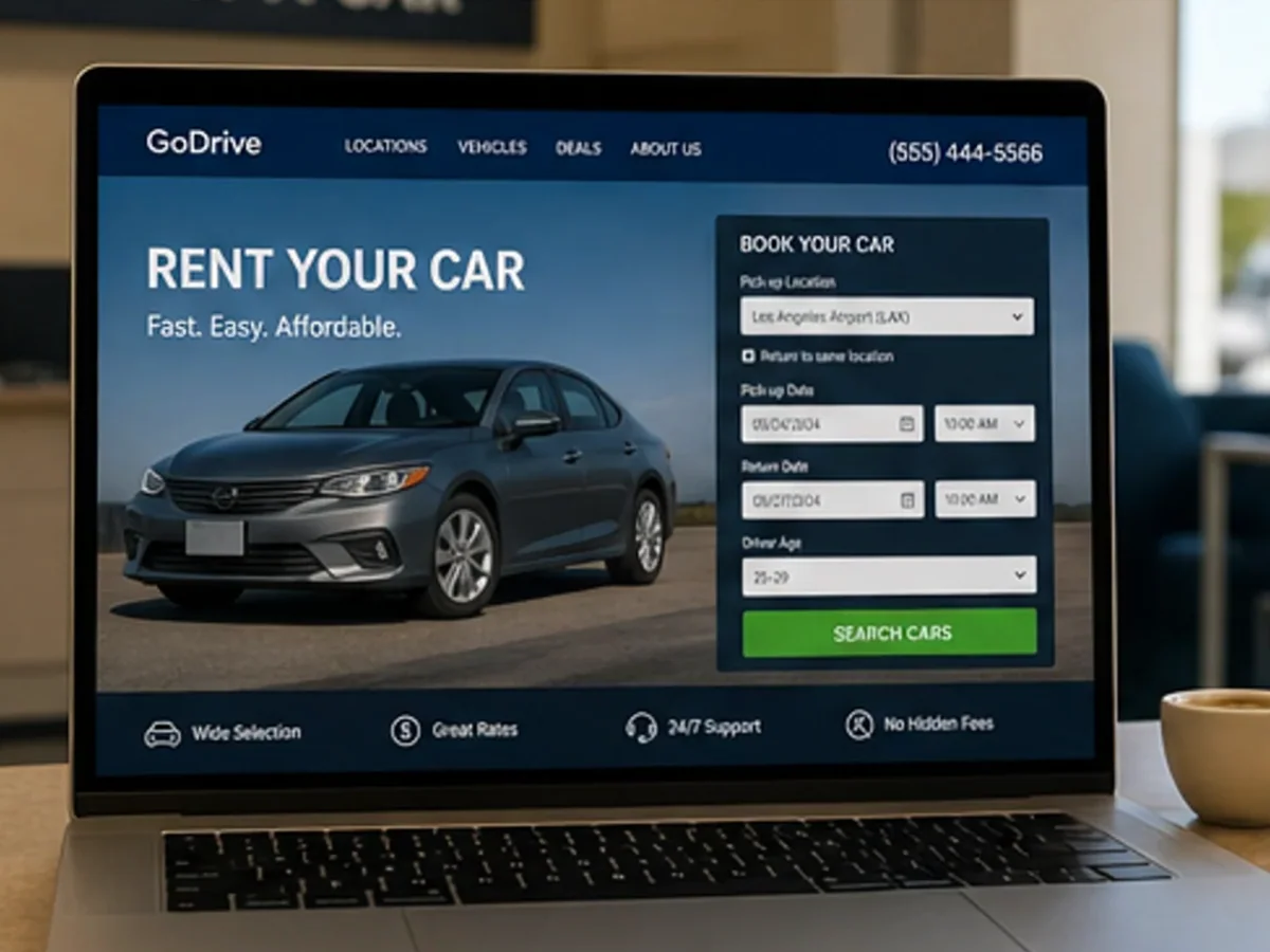 Site orientat spre apeluri, programări și cereri rapide - model de site pentru firme rent a car - Creare site închirieri auto