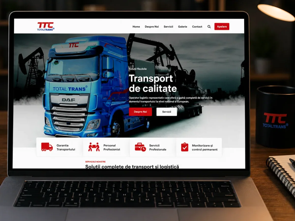 Site orientat spre cereri B2B, documentații și discuții comerciale - model de site pentru firme de logistică - Creare site logistică
