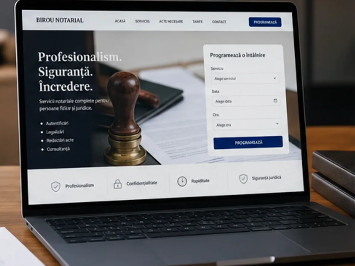Site orientat spre consultații, brief-uri și cereri calificate - model de site pentru birouri notariale - Creare site notar