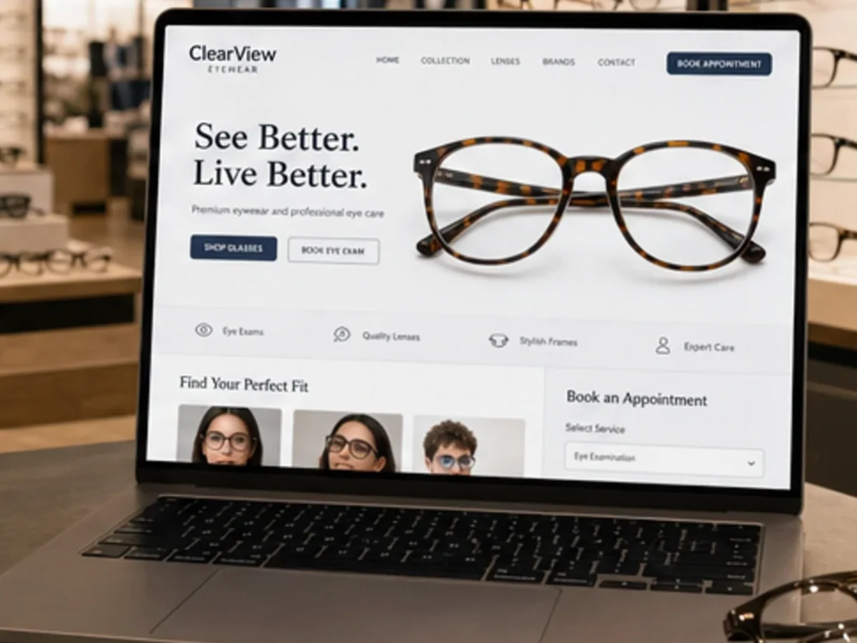 Site orientat spre cereri, vizite în showroom și discuții comerciale - model de site pentru optici medicale - Creare site optică medicală