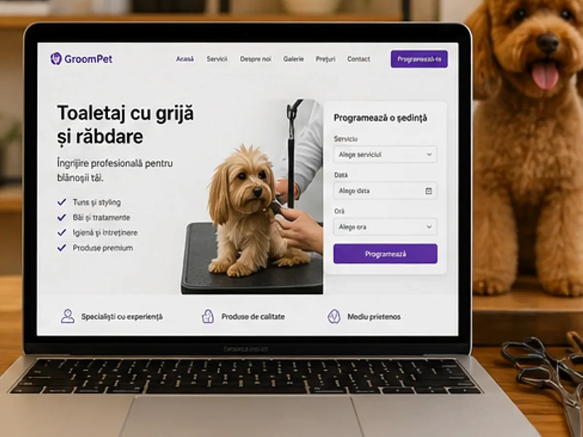 Site rapid pe mobil pentru pet grooming - model de site pentru saloane pet grooming - Creare site pet grooming