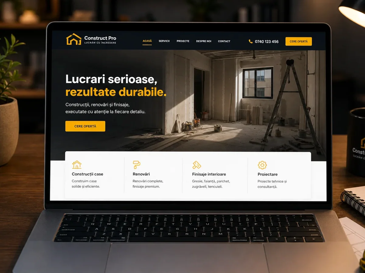 Site rapid pe mobil pentru proiectare construcții - model de site pentru firme de proiectare construcții - Creare site proiectare construcții