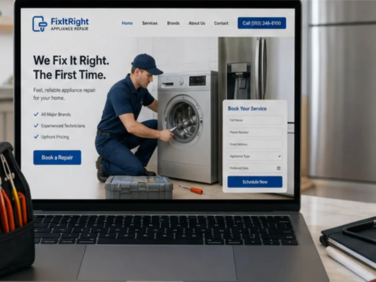 Site orientat spre apeluri, intervenții și programări rapide - model de site pentru firme reparații electrocasnice - Creare site reparații electrocasnice