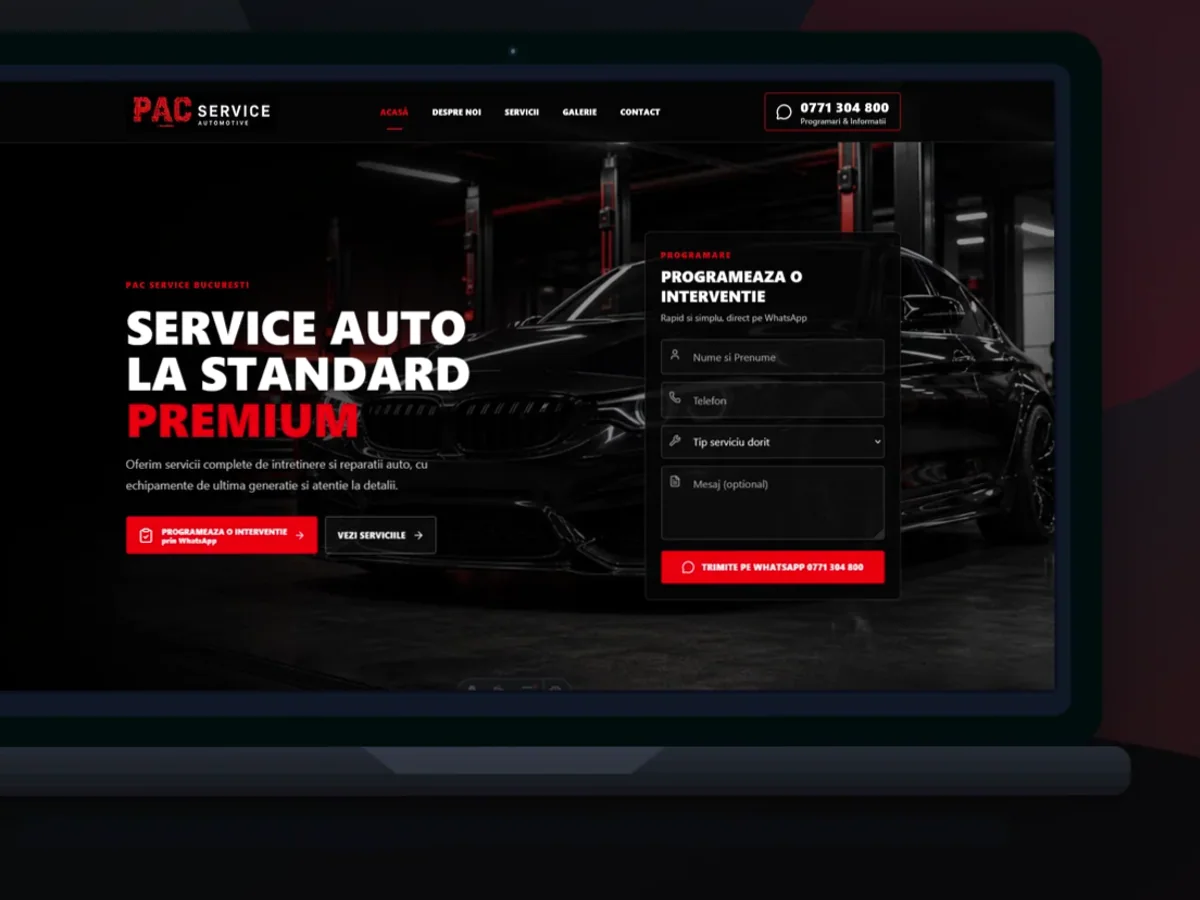 Site orientat spre apeluri, programări și cereri rapide - model de site pentru service-uri auto - Creare site service auto