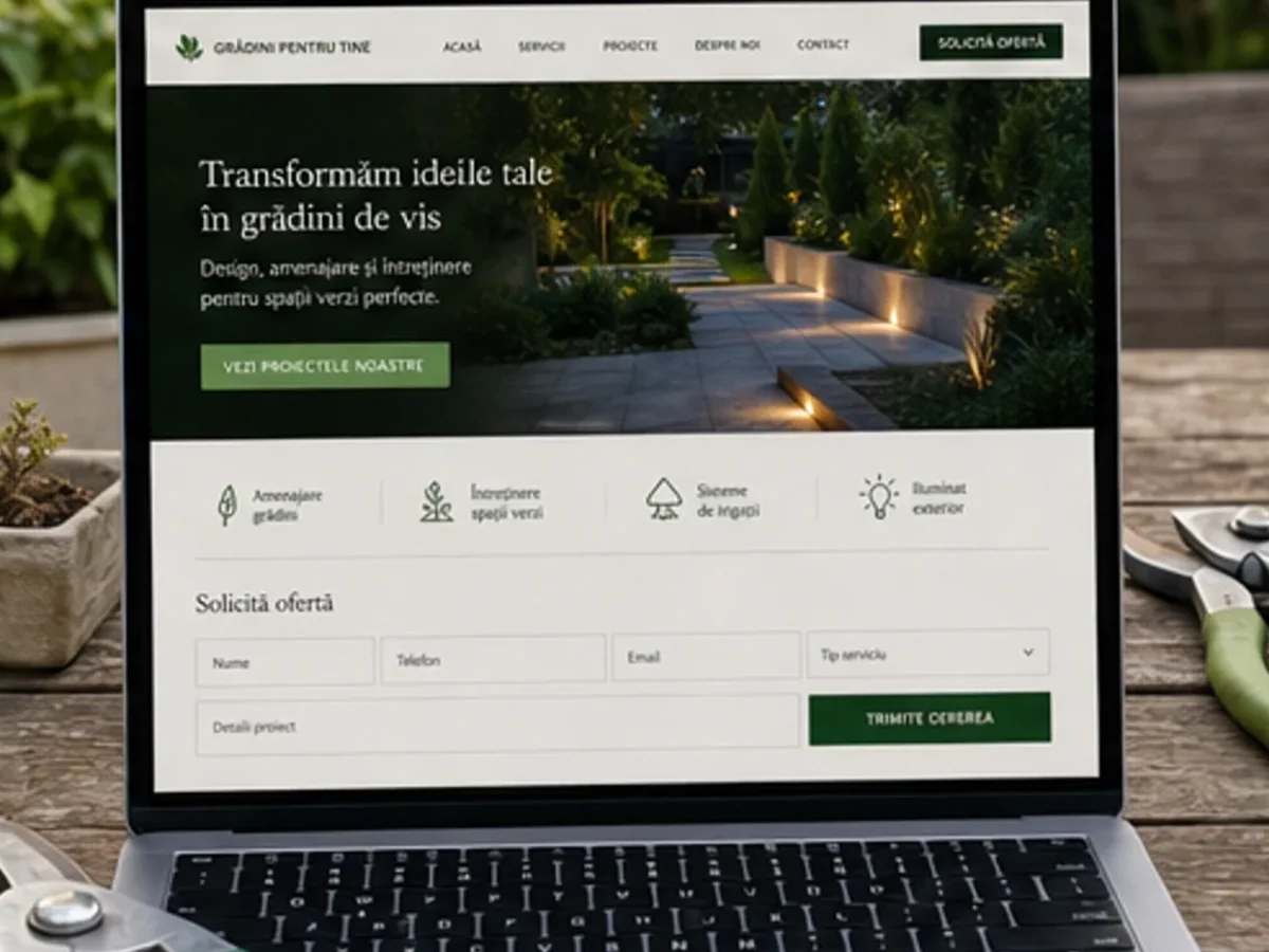 Site orientat spre apeluri, intervenții și programări rapide - model de site pentru firme de grădinărit - Creare site servicii grădinărit