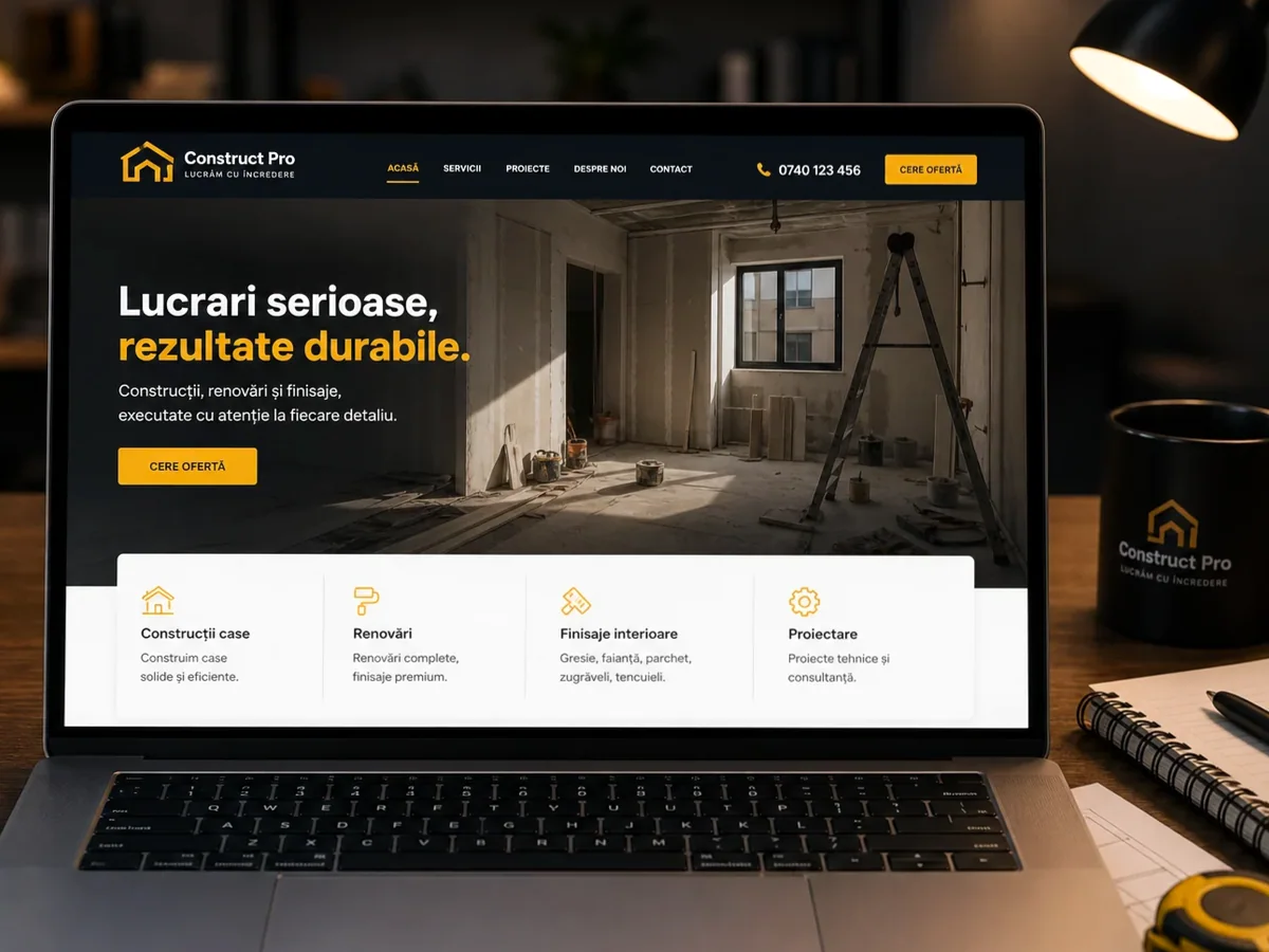 Site orientat spre estimări, apeluri și cereri de ofertă - model de site pentru firme de topografie - Creare site topograf