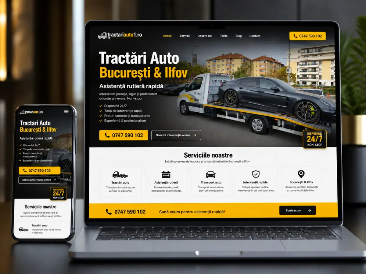Site de încredere pentru tractări auto - model de site pentru firme de tractări auto - Creare site tractări auto