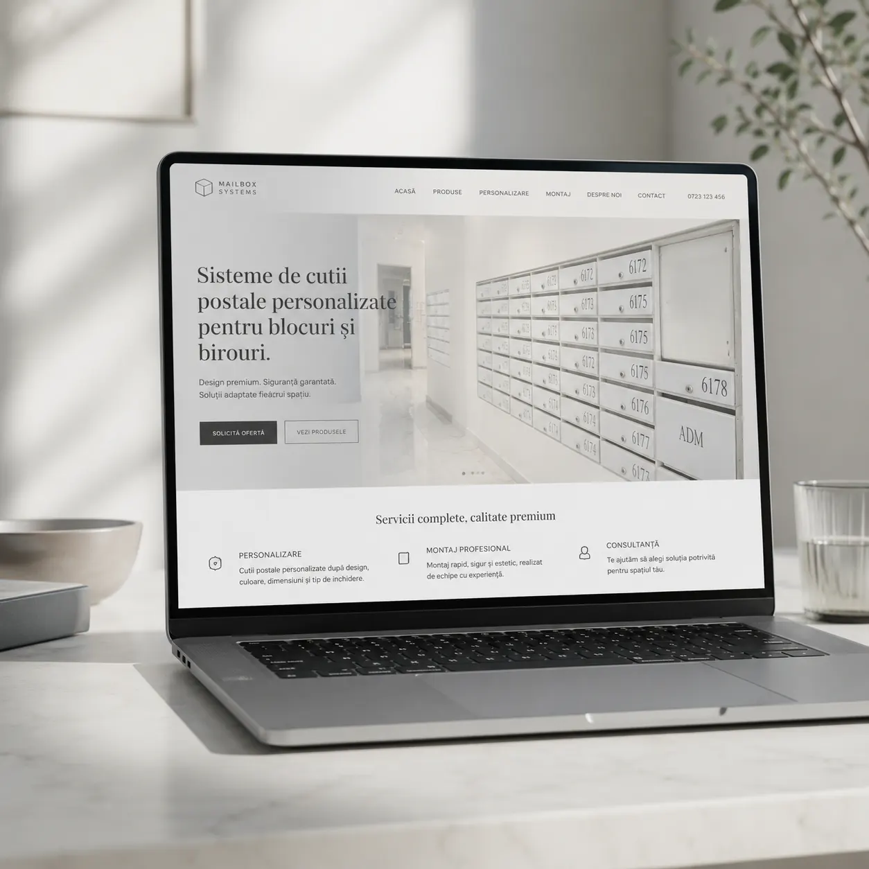 Mailbox Systems - site minimalist pentru cutii poștale personalizate - proiect Producător cutii poștale premium în portofoliul BrandWave