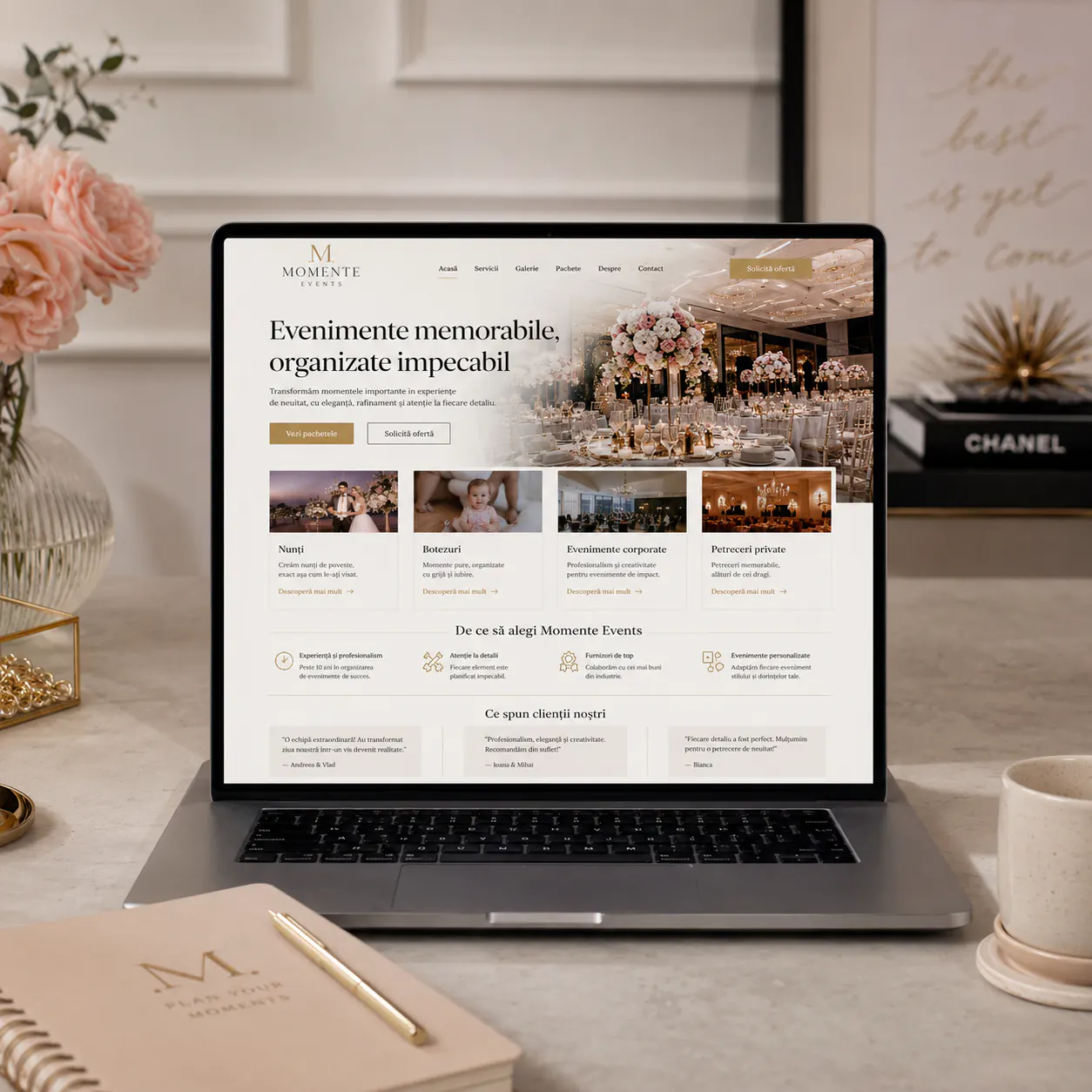 Momente Events - site în lucru pentru organizare evenimente premium - proiect Momente Events în portofoliul BrandWave