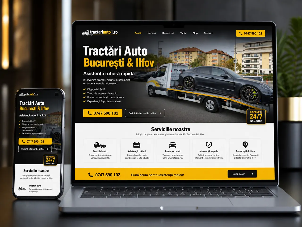 Tractări Auto București & Ilfov - site în lucru pentru asistență rutieră rapidă - proiect Tractări Auto București & Ilfov în portofoliul BrandWave